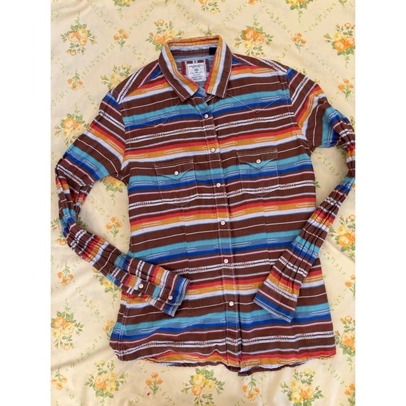 Panhandle Rough Stock Tops - Panhandle Rough Stock Womens Western Snap Shirt Striped Southwestern R4S7580 M